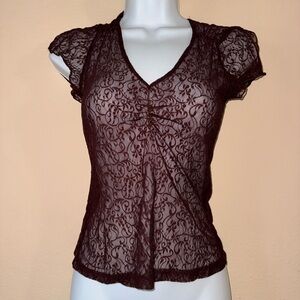 Elegant Lace V-Neck Top - Brown